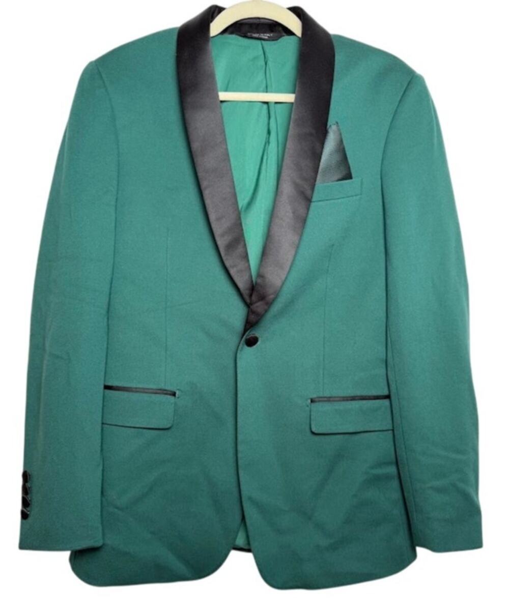 Capicano Men's Tuxedo Jacket Forest Green Satin Collar Formal Suit Coat Size 36R